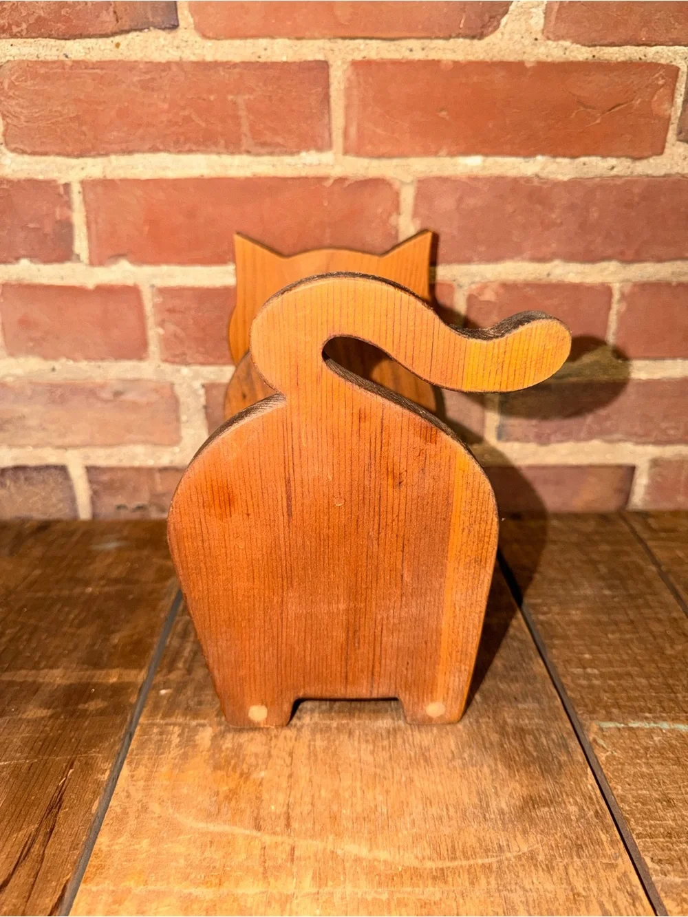 Handcrafted Wooden Cat Napkin Holder - Orange Wood